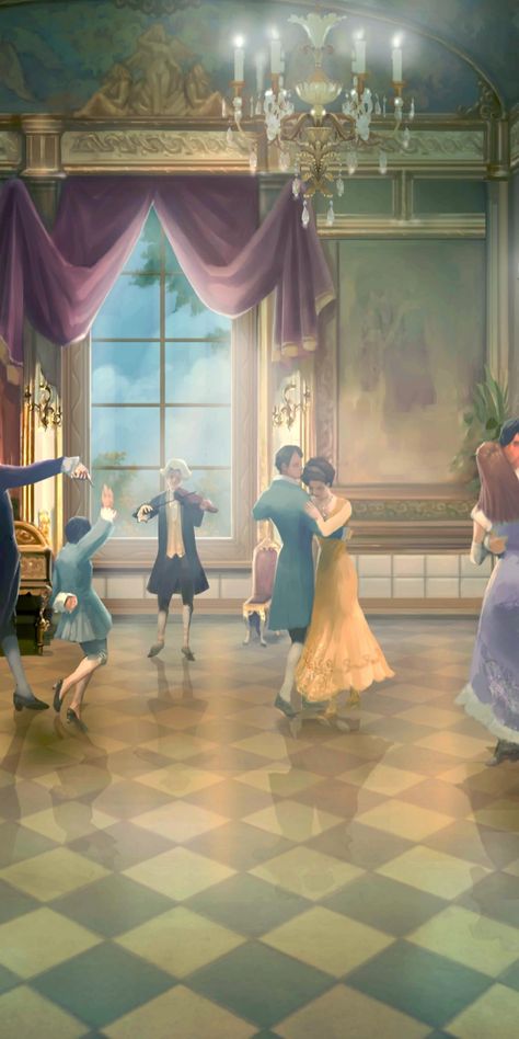 Fantasy Ballroom, Places Background, The Happy Prince, Waltz Dress, Dance Background, Helix Waltz, Fancy Ball, Anime Places, Royal Ball