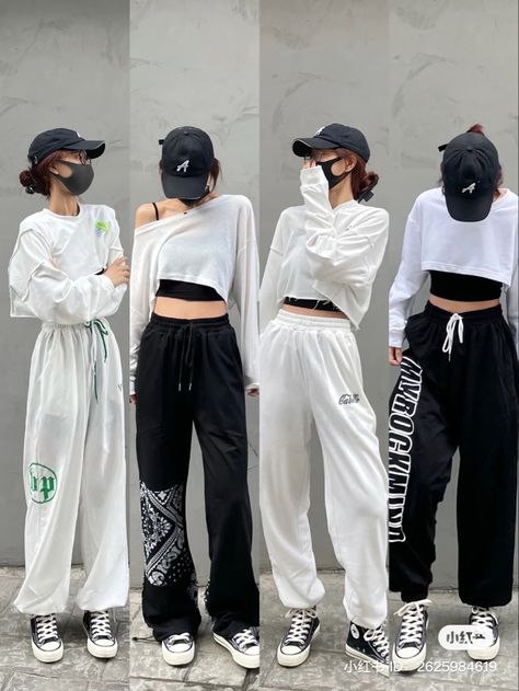 Dance Casual Outfits, Street Wear Dance Outfit, Outfit For Dancers Hip Hop, Off Duty Dancer Style, Hiphop Dance Outfit Black And White, Dance Outfit Inspiration, Black And White Sporty Outfit, Zumba Outfits For Women Aesthetic, Hip Pop Outfit Ideas Women