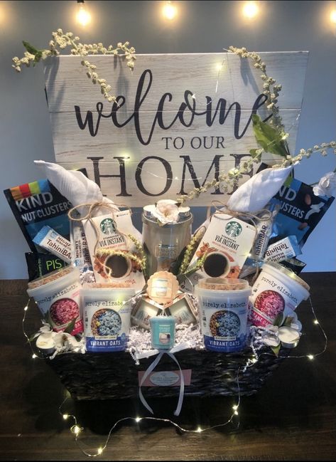 Welcome Home Gifts For Husband, Welcome Home Basket For Boyfriend, Welcome Home Gift Ideas, Welcome Home Basket, Bridal Gift Wrapping Ideas, Welcome Home Gifts, Bf Gifts, Welcome To Our Home, Short Square Acrylic Nails