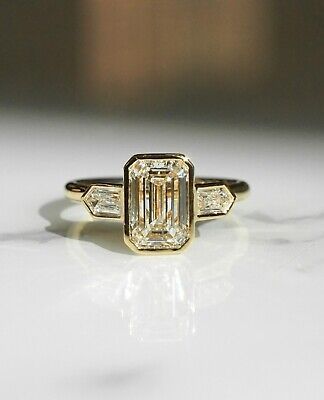 ad eBay - Emerald Cut Moissanite Engagement Ring Bezel Set Three Stone Wedding Ring D/VVS1 - Buy Now, click the link (eBay) Flushed Engagement Ring, Criss Cut Moissanite, Embezzled Diamond Ring, Double Stone Engagement Ring Marquise, Duo Stone Engagement Ring, Stassi Schroeder Engagement Ring, Invisible Bezel Engagement Ring, Trendy Engagement Rings Unique, Engagement Ring With Blue Accent