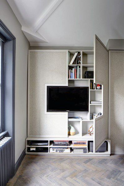 Top 70 Best TV Wall Ideas - Living Room Television Designs Interior Design Apartment Small, Diy Bedroom Storage, Living Room Wall Units, Tiny House Storage, Small Apartment Interior, Dekor Diy, Tv Wall Design, Couple Bedroom, Living Room Tv Wall