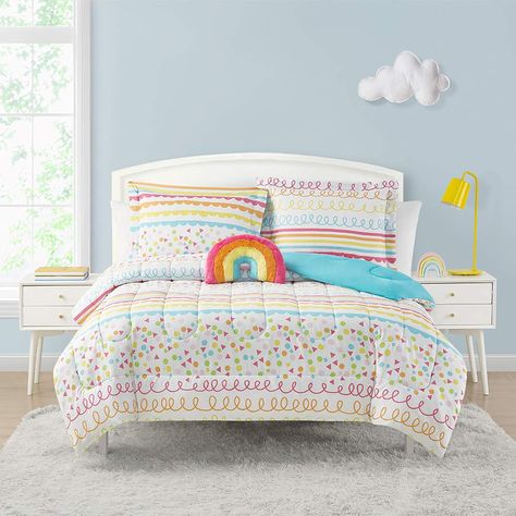 Kids Comforter Sets, Rainbow Bedroom, Rainbow Bedding, Full Comforter Sets, Novelty Pillows, Twin Comforter Sets, Full Bedding Sets, Rainbow Room, Comforter Bedding Sets