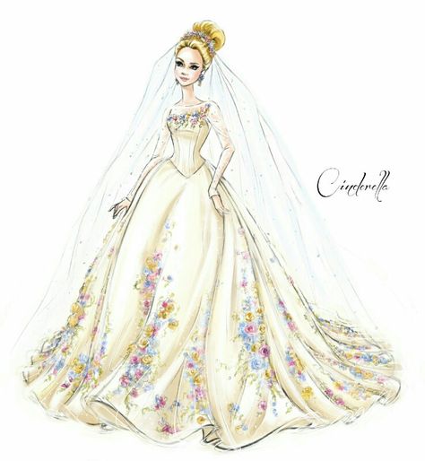 Concept sketch for Cinderella's wedding dress Disney Cinderella Movie, Cinderella Movie, Cinderella 2015, Mode Kawaii, Wedding Dresses Cinderella, Cinderella Wedding, Princesa Disney, Princess Cinderella, Disney Princess Art