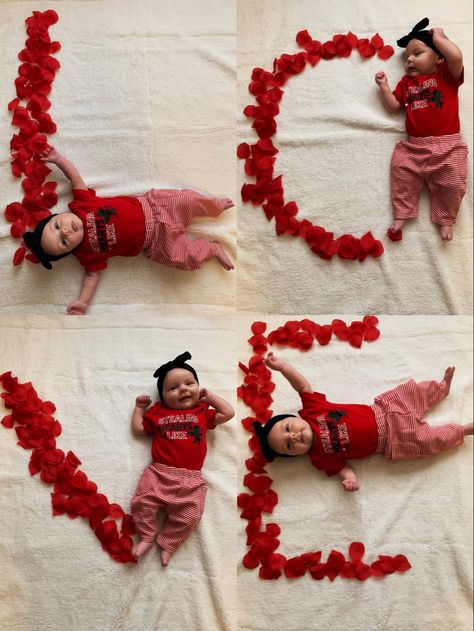 rose pedals valentines day photoshoot with baby girl Valentines Diy Baby Craft, Diy Valentine’s Day Photo Shoot Toddler, Valentine Photo Baby Boy, One Month Valentines Day Baby, Valentines Diy Baby Photoshoot, Valentine Kid Photoshoot, Valentine’s Day Sibling Photo Shoot, Twin Valentines Day Pictures, Newborn Valentines Photoshoot At Home