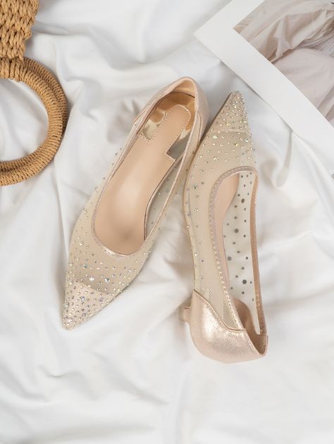 Holographic Fashion, Shoe Makeover, Prom 2023, Mesh Flats, Metallic Gold Color, Vinyl Trim, Glitter Decor, Flats Online, Bridal Heels