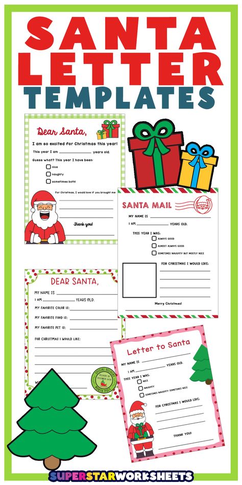 Free printable Santa Clause letters with our Santa Letter Templates Create a Christmas magical atmosphere in your home or classroom with our colorful prompt and blank Santa letters. #superstarworksheets #pdf #free #printable Santa Letter Templates Christmas Letter Template Free Printable, Letters To Santa Free Printable, Letters To Santa Template, Letter To Santa Free Printable, Christmas Letter Template Free, Santa Claus Letter Template, Santa Letterhead, Christmas List Template, Free Letters From Santa