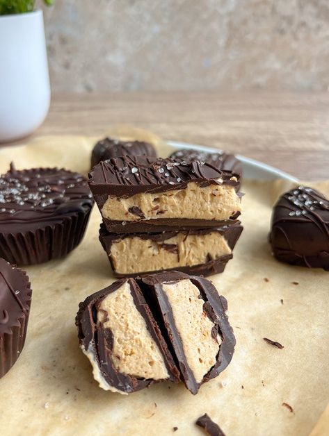 Peanut Butter Yogurt Fluff Protein Cups High Protein Reeses, Chocolate Peanut Butter Protein Truffles, Protein Packed Peanut Butter Cups, Greek Yogurt Peanut Butter Balls, Protein Pb Cups, High Protein Peanut Butter Cups, Peanut Butter Frozen Yogurt Bars, Greek Yogurt Protein Balls, Healthy Pb Cups