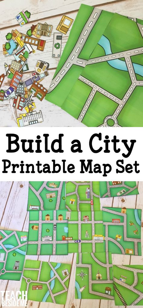 It’s time for some fun geography hands-on learning!  I love mapping activities and have put together a fun printable set to build a city map. This fun printable set is 15 pages long and includes 5 different map pages (each in color and black and white). It also includes 2 pages of buildings, cars, trees, and ponds … Build A City, Geography Activities, Kindergarten Social Studies, Homeschool Geography, Map Printable, Map Activities, Geography Map, Map Skills, Teaching Social Studies