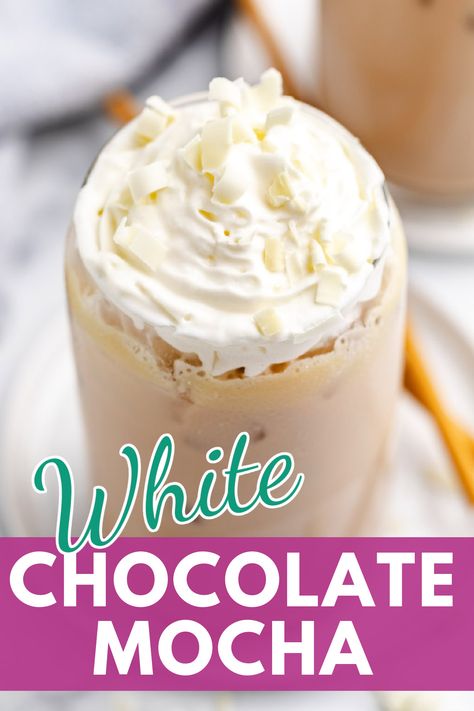 Enjoy a refreshing iced white chocolate mocha that’s perfectly sweet and cooling. Follow this recipe to treat yourself to café flavors anytime at home. Iced White Chocolate Mocha Recipe, White Chocolate Mocha Recipe, Iced White Chocolate Mocha, Iced White Mocha, White Chocolate Shavings, Mocha Recipe, Iced Coffee At Home, White Chocolate Mocha, Chocolate Mocha