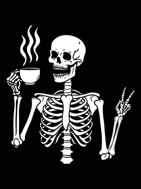 Skeleton With Sunglasses, Skeleton Drinking Coffee, Coffee Skeleton, Skeleton Drinking, Coffee In Hand, Skeleton Coffee, Coffee Illustration, Tree Saw, The Skeleton