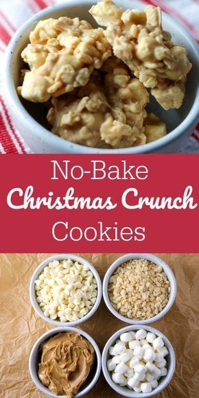 No-Bake Christmas Crunch Cookies #christmas #christmascookies #recipes #cookies Cookies With Rice Krispies, Candy Sleighs, No Bake Christmas, Christmas Crunch, Crunch Cookies, Bake Christmas, Christmas Baking Cookies, Christmas Sweet Treats, Easy Christmas Treats