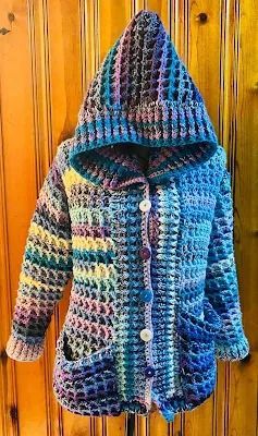 Jas K Crochet: Hooded Waffle Cardigan Hooded Sweater Pattern, Hooded Cardigan Pattern, Hooded Jacket Pattern, Diy Crochet Cardigan, Waffle Cardigan, Crochet Waffle Stitch, Crochet Cardigan Free, Crochet Hood, Crochet Hoodie