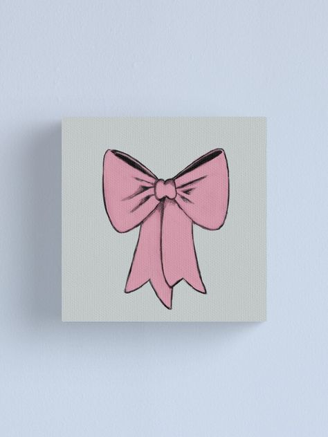 6×8 Canvas Painting, Pink Canvas Art Easy Cute, Bow Painting Easy, Pics To Paint On Canvas, Bow Canvas Painting, Diy Pink Canvas Art, Coquette Canvas Painting, Drawing Canvas Ideas, Mini Canvas Art Pink