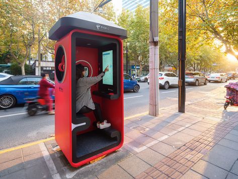 Shanghai's New Hi-Tech Phone Booth, Designed by 100architects - Core77 Selfie Wall, Natural Swimming Pools, Natural Ecosystem, Public Realm, Phone Booth, How To Influence People, Face Recognition, Real Estate Development, Master Plan