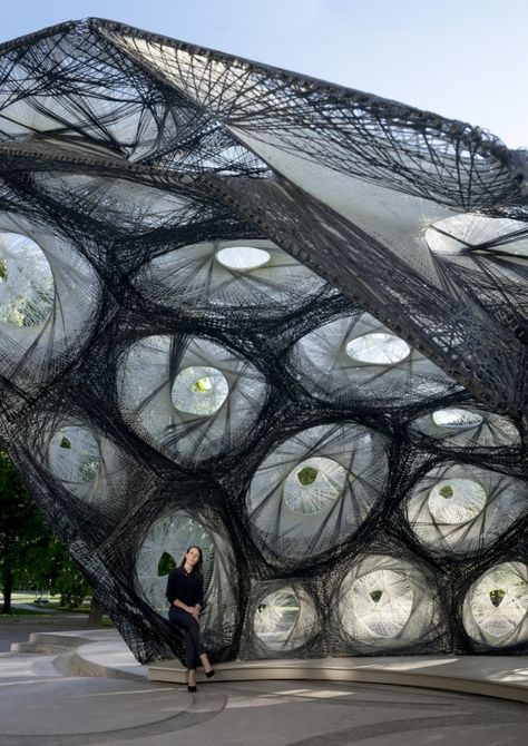 ICD-ITKE Research Pavilion 2015 / ICD-ITKE University of Stuttgart using biometrics and robotic fabrication to create carbon fiber panels. Digital Fabrication, Parametric Design, Green Architecture, World Trade Center, Landscape Architecture, Installation Art, Modern Architecture, Landscape Design, Circles