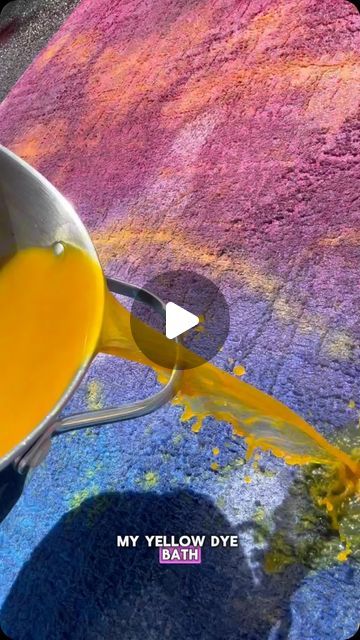 Rit Dye I Fabric Dye on Instagram: "DyeMore can truly dye it all 🤯 Here are some helpful tips and tricks if you plan on trying this at home 👇 Full tutorial is up at the link in bio   1️⃣ Thoroughly wet the carpet with a hose and place it outside on a tarp.  2️⃣ Mix 1 bottle of Rit DyeMore for Synthetics in 3 gallons of water in a stainless steel pot. Heat until it reaches roughly 200F or just under boiling.   3️⃣ Wearing heat resistant rubber gloves or oven mitts, carefully pour the hot DyeMore onto the damp carpet. Work slowly to avoid any splashes!!   4️⃣ Use a stiff bristle brush to work the dye into the carpet fibers and spread towards the edges.   5️⃣ Repeat to create additional colors and pour onto the carpet until you have the desired color.   6️⃣ Use the stiff bristle brush to bl Rit Dye Rug, Thrift Flips, Rit Dye, Stainless Steel Pot, Fabric Dye, Gallon Of Water, Floor Cloth, Rubber Gloves, Bristle Brush