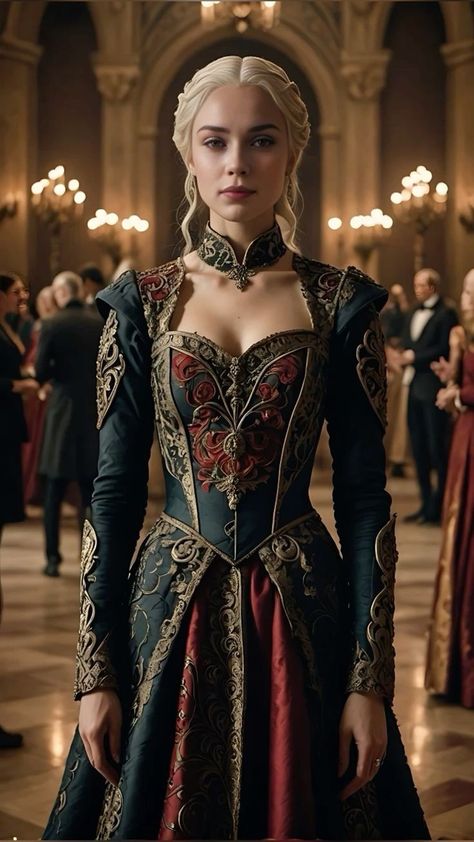 Targeryan Aesthetic Dress, Game Of Thrones Aesthetic Outfits, Medieval Princess Outfit, House Targaryen Dress, Got Inspired Outfits, House Of The Dragon Inspired Outfits, Targaryen Dress Art, House Of Dragon Outfits, Game Of Thrones Gowns