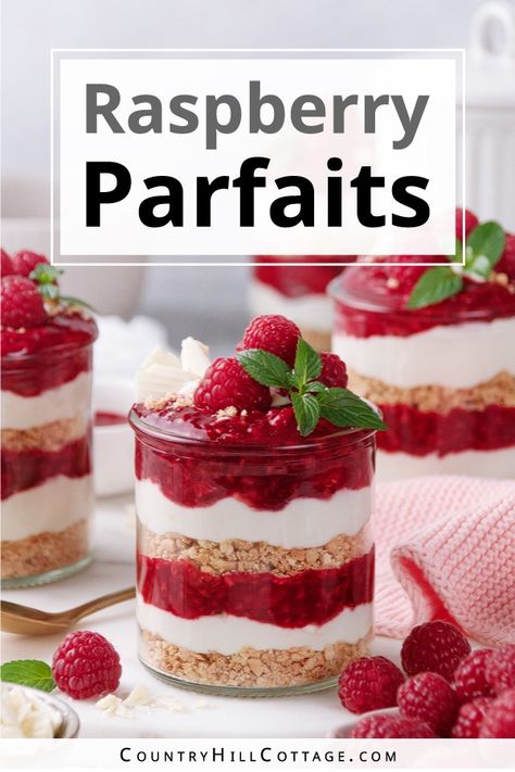 Pink Yogurt Parfait, Raspberry Cheesecake Cups, Raspberry Parfait Desserts, Christmas Yogurt Parfait, Fresh Raspberry Desserts, Raspberry Desserts Easy, Yogurt Parfait Cups, Strawberry Yogurt Parfait, Mousse Raspberry