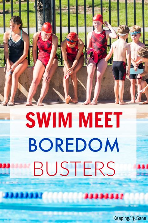 Get these swim meet boredom busters. Parents are bored and so are the swimmers, not to mention siblings that have to sit all day. Swimming For Kids, Summer Swim Team, Swim Team Mom, Team Games For Kids, Swimming Memes, Things To Pack, Swim Practice, Swim Mom, Swim Coach