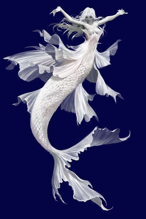 ArtStation - white mermaid, bo kyoung kim The Art Showcase, Mermaid Pose, Siren Mermaid, Art Showcase, Mermaid Drawings, White Mermaid, Mermaids And Mermen, Desenho Tattoo, Mythical Creatures Art