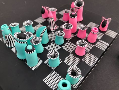 Clay Chess Set, Clay Chess, Polymer Ring, Clay Lesson, Gaming Token, Ceramic Artwork, Metal Curtain, Chess Sets, Pinterest Diy