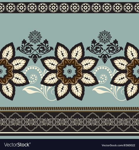 Textile Flower Design, Digital Flowers Design, Textile Border Design, Ornamental Border, Flowers Border, Shawl Design, Digital Border, Border Vector, Beautiful Flower Drawings