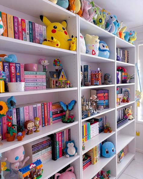 Shelfie Sunday 🌈 I added two more Billy shelves into my room this weekend, and I love the extra shelving space 🙌🏻 It’ll likely take me some time shuffling things on the shelves until I’m 100% happy, but so far so good 😍 #pokemon #pokemonplush #books #bookshelf Pokemon Shelves, Ikea Bookshelf Billy, Ikea Bookshelf Ideas, Ikea Bookshelf, Bookish Content, Pokemon Room, Bookshelf Aesthetic, Pictures Of Shiva, Ikea Bookshelves