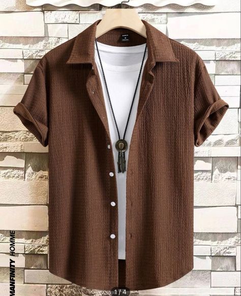 Brown Button Up Shirt Outfit Men, European Men, Clothing Aesthetic, Men Fashion Casual Shirts, Future Wardrobe, Plain Shirt, Men Shirts, Mens Fashion Casual Outfits, Formal Shirts For Men