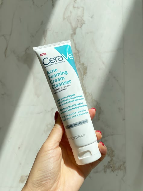 Acne Foaming Cream Cleanser Cerave, Cerave Cream Cleanser, Cera Ve Benzoyl Peroxide, Cerave Cleanser For Acne Prone Skin, Cera Ve Foaming Cleanser Acne, Cera Ve Cleanser Acne, Cerave Aestethic, Best Cream For Acne, Cerave Acne Foaming Cleanser