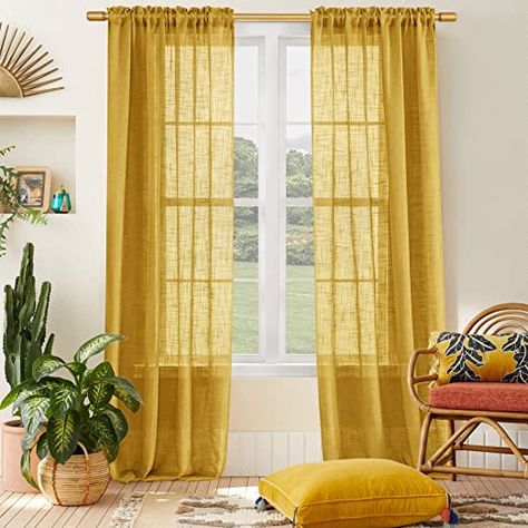 Amazon.com: SHINELAND Mustard Yellow Curtains 96 Inches Long for Living Room,Mid Century Modern Light Filtering Semi Sheer Window Drapes 96 Inch Curtains 2 Panel Set,Gold Yellow : Home & Kitchen Mustard Drapes Living Rooms, 96 Inch Curtains, Mustard Yellow Curtains, Yellow Window, Bedroom Dark, Retro Curtains, Yellow Curtains, Mid Century Living Room, Mid Century Modern Lighting