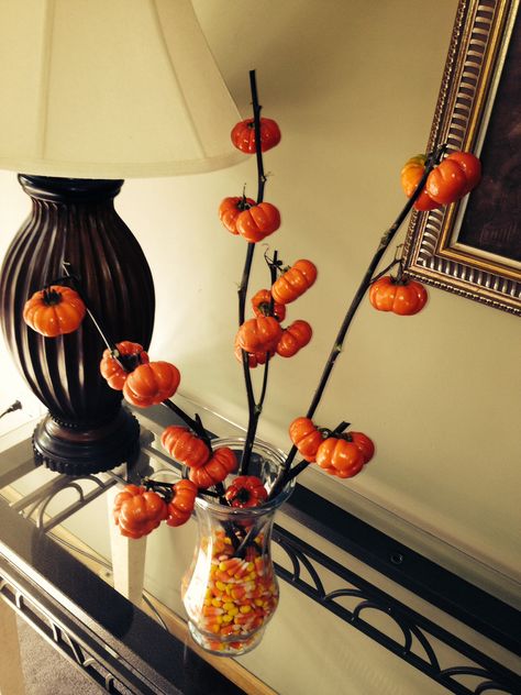 Pumpkins on a stick .. I LOVE this for Fall. Pumpkin On A Stick, Autumn Fruit, Flower Cottage, Fall Fruits, Autumn Days, On A Stick, A Stick, Nature Decor, Autumn Day