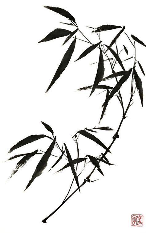 Bamboo Art Painting, Japanese Zen Art, Tattoo Lettering Design, Bamboo Tattoo, Zen Painting, Sumi E Painting, Japan Tattoo Design, Japanese Drawings, Bamboo Art