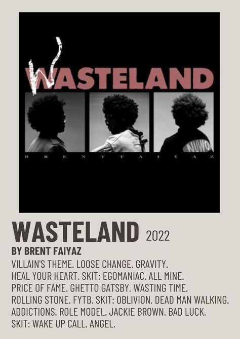 Posters Brent Faiyaz, Wasteland Album Cover, Wasteland Brent Faiyaz, Brent Faiyaz Poster, Rapper Posters, Poster Rapper, Minimalist Polaroid Poster, Music Cover Photos, Minimalist Music