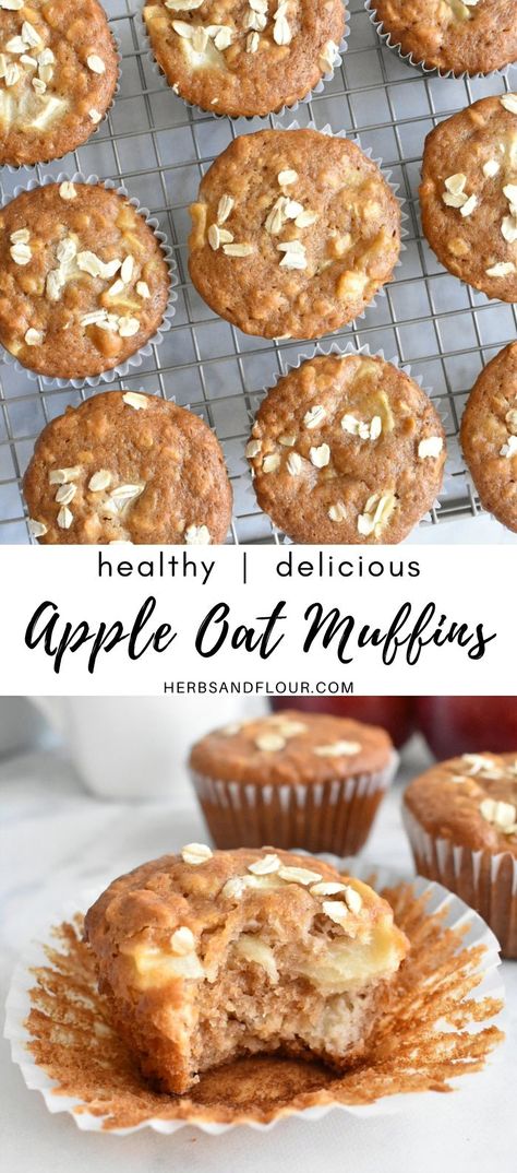 Indulge in the comforting flavors of fall with these wholesome oat and apple muffins from Herbs and Flour. Perfect for breakfast or a cozy afternoon snack, these muffins combine the natural sweetness of apples with the heartiness of oats. Easy to make and packed with nutrients, they’re a delicious way to start your day or enjoy a guilt-free treat. Whether you’re a seasoned baker or just starting out, this recipe is sure to become a family favorite. Apple Muffins Oat Flour, Easy Healthy Baking Recipes Desserts, Healthy Recipe With Apples, Healthy Apple Pie Muffins, Healthy Oatmeal Muffins Clean Eating, Healthy Breakfast Oat Muffins, Apple Oat Flour Muffins, Healthy Oats Muffin Recipes, Desserts Made With Oats