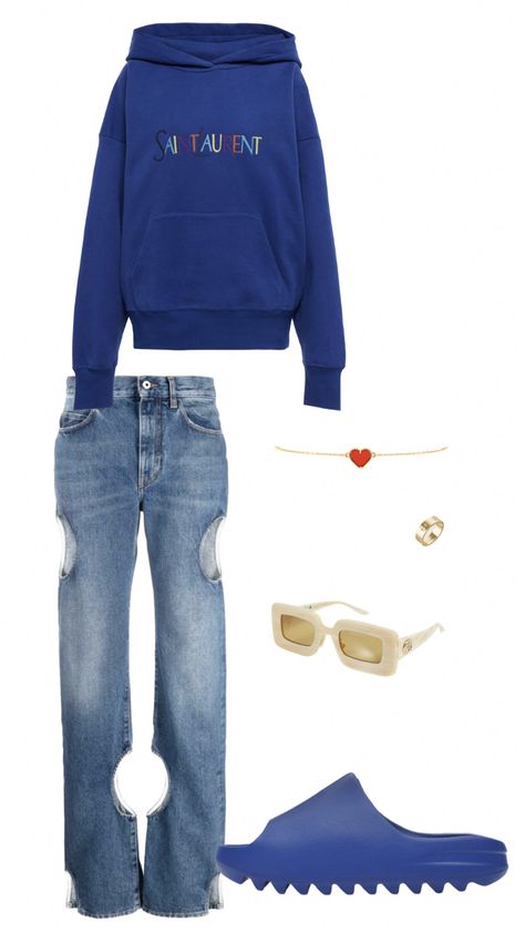 ysl outfit , ysl hoodie , gucci sunglasses , blue outfit , yeezy slides outfit , jeans outfit , off white jeans , off white outfit , blue ysl hoodie , school outfit , airport outfit , yeezy slides aesthetic , yeezy slides airport outfit , blue yeezy slide outfit Blue Bubble Slides Outfit, Blue Yeezy Slides Outfit, Yeezy Slides Aesthetic, Ysl Hoodie, Yeezy Slide Outfit, Slides Aesthetic, Blue Yeezy, Yeezy Slides Outfit, Ysl Outfit