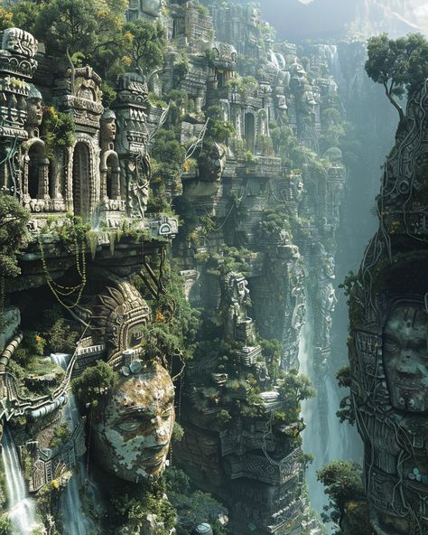 Enjoying the Scenic views of a lost city’s ancient ruins. #ancientcity #ancientruins #lostplaces #ancientarchitecture #ancientcivilizations #ancient #scenicviews #scenery #scenic #scenicart #fantasycity #fantasyarchitecture #fantasyartwork #fantasyart #digitalart #ai #midjourney The Intruders, Bean Stalk, Golden Army, Fantasy Words, Galaxy Photos, Jungle Art, Scenic Art, Fantasy City, Fantasy Setting