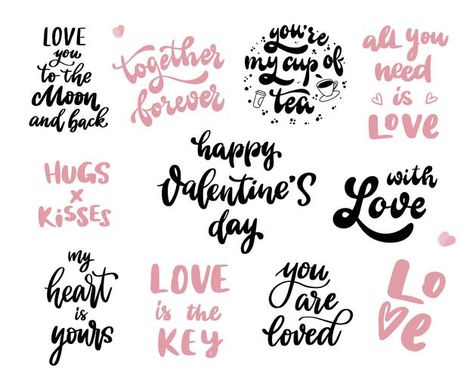 Set of valentine's day hand lettering qu... | Premium Vector #Freepik #vector #love #quote #valentine #calligraphy Valentine’s Day Calligraphy, Valentines Calligraphy, Valentines Day Calligraphy, Valentines Day Font, Valentine Calligraphy, Happy Valentines Day Calligraphy, Merry Christmas Font, Valentine Phrases, Valentine Font