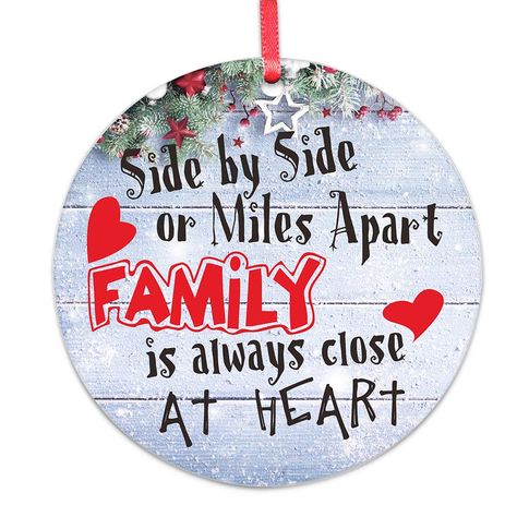 PRICES MAY VARY. Perfect Christmas Gifts for Family: This “Side By Side Or Miles Apart Family Is Always Close At Heart” keepsake Christmas ornaments is the perfect gifts for families mother daughter son grandparents Made of transparent acrylic with double side printed Comes with beautiful red gift box,ready for giving, great gifts for Christmas Easy to hanging: come with red ribbon easy to hanging on Christmas tree Beautiful Christmas Tree Ornaments: Beautiful design great for Christmas tree dec Family Christmas Tree, Grandparents Christmas, Heart Christmas Ornaments, Ornaments Christmas Tree, Red Gift Box, Miles Apart, Family Ornaments, Heart Christmas, Christmas Material