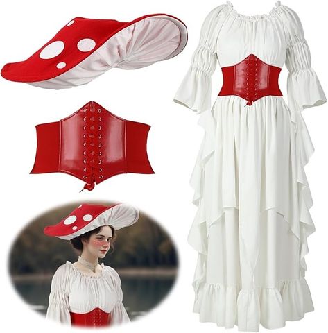 Amazon.com: Cutecrop Renaissance Mushroom Medieval Costume with Hat and Cinch Belt Women Victorian Fairy Retro Dress Cosplay(Small/Medium) : Clothing, Shoes & Jewelry Mushroom Costume Women, Mushroom Fairy Costume, Fairy Costume Women, Victorian Fairy, Mushroom Costume, Medieval Hats, Dinosaur Halloween Costume, Book Week Costume, Cinch Belt