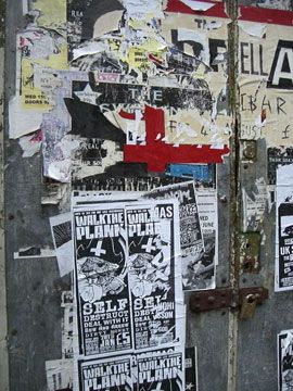 photo of many layers of ripped, tattered posters on a wall advertising various events and venues Graffiti Advertising, Boxing Guy, Wheatpaste Posters, Posters On A Wall, Ripped Poster, Food Booth, Samurai Armour, Posters On Wall Bedroom, Collage Work