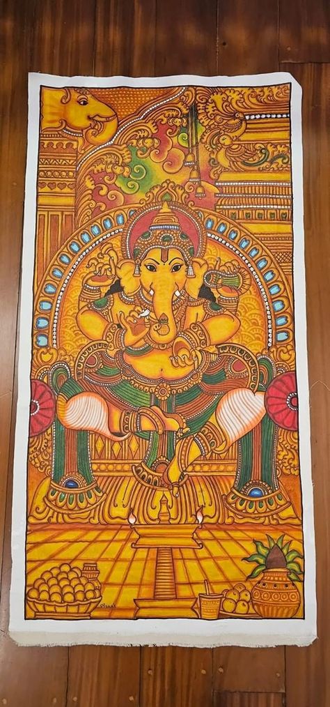 Kerala Murals Paintings, Vishnu Mural Painting, Shiva Mural Painting, Ganesha Mural Painting, Madhubani Ganesha, Buddha Painting Canvas, Mural Art Design, Mural Paintings, Ganesh Art Paintings