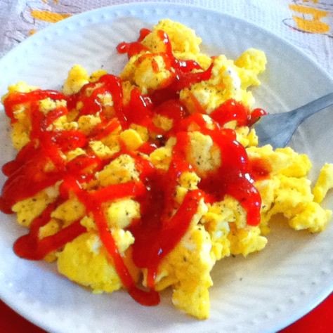 Scrambled eggs w/ketchup - not my taste, but they love it Eggs With Ketchup, Sara Cate, Bookstagram Photos, Food Reference, Remembering Mom, Scrambled Egg, Anti Hero, Food Combining, Weird Food