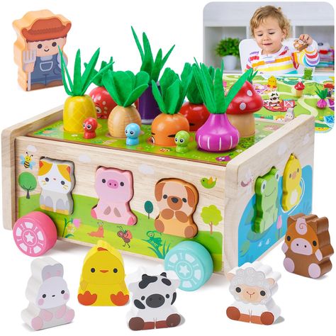 PRICES MAY VARY. 【Wooden Farm Car】Super fun 1 2 3 year old girls boys toy includes 1 wooden base, 8 carrot vegetables and 10 animal blocks. 1 cute boy block, 1 game map. Attractive and sturdy Montessori toy gift with rounded and smooth edges for 1-3 year old toddlers. Wooden toy base dimensions: 8.15x6.3x4.33 inches. 【Early Educational Toys】This montessori toy offers abundant opportunities for your kids to develop cognitive skills and unleash their creativity. They can engage with activities lik Gifts For Boys 1-3, First Birthday Party Toys, 15 Month Gifts, Santa Gifts For Two Year Old, First Birthday No Gift, No Toys Christmas Gifts, Montessori Amazon, Cars Preschool, Christmas Presents For Girls