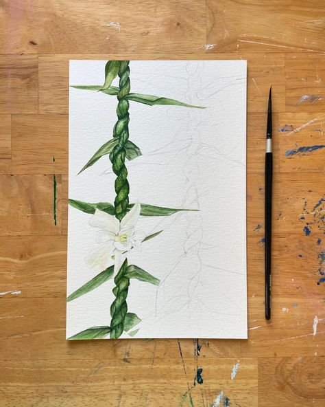 One down, one to go! Painting ti leaf lei is so much fun! #tileaf #tileaflei #watercolorlei #tileafandorchidlei #kauaiart #kauaiwatercolor #hawaiiwatercolor Ti Leaf Lei, Ti Leaf, First Down, Kauai, Lei, Art Inspo, Flowers, Quick Saves, Art