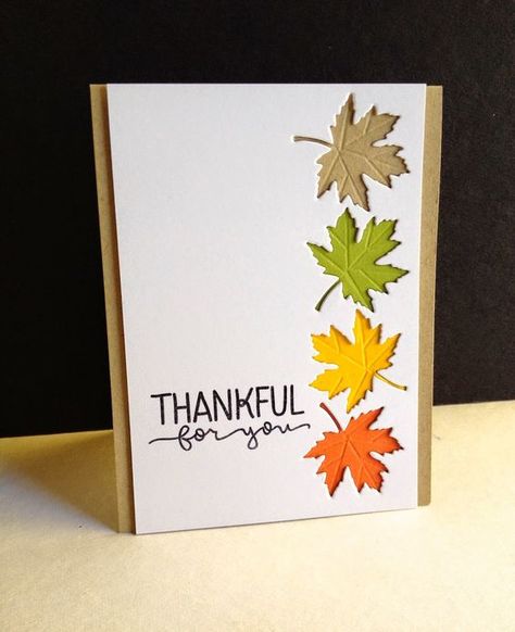 36 Thanksgiving Craft Ideas For Kids!  #thanksgivingcrafts #craftsforkids #diycrafts #handprintcrafts Envelopes Decorados, Diy Thanksgiving Cards, Thanksgiving Cards Handmade, Carte Halloween, Diy Thanksgiving, Leaf Cards, Karten Design, Cricut Cards, Cards Design