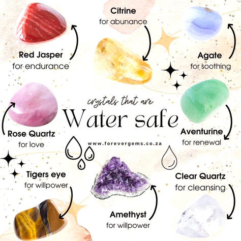 Crystal That Can Go In The Sun, Names Of Crystals, Crystals That Are Safe In Water, Crystals You Can Put In Water, Crystals Water Safe, Crystals That Cannot Go In Water, What Do Different Crystals Mean, Non Water Safe Crystals, Alternative To Burning Sage