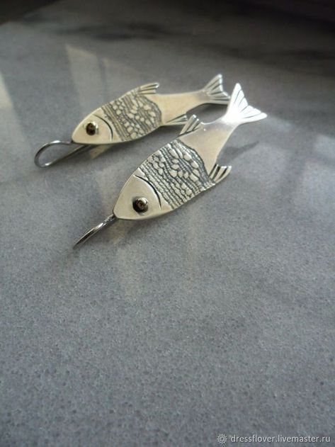 Fish Jewelry Silver, Pmc Earrings, Mended Heart, Tell Me A Story, Silversmithing Jewelry, Silver Metal Clay, Drop Of Water, Fish Earrings, Fish Jewelry