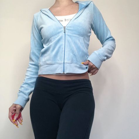 Juicy Zip Up Outfit, Cropped Zip Up Outfit, Blue Jacket Aesthetic, Blue Y2k Outfit, 2000s Jacket, Shameless Dr, Pastel Y2k, Blue Velvet Jacket, Blue Juicy Couture