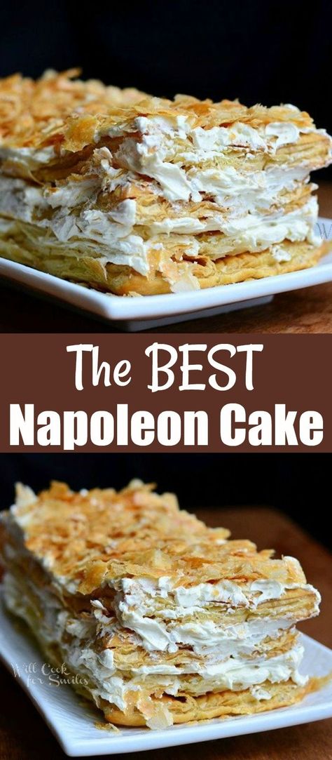 Italian Napoleon Dessert, Classic Napoleon Dessert, Russian Napoleon Cake Recipes, Napoleon Dessert Recipe, French Napoleon Dessert, Napolean Puff Pastry Recipe, Easy Napoleon Dessert, Nepolian Cake, Napoleon Cake Recipe