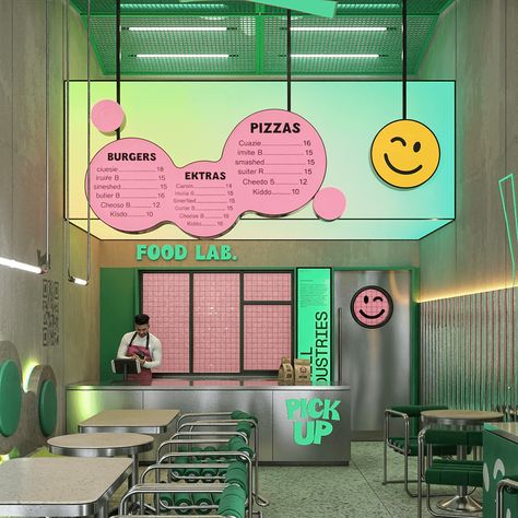 YEAH! | Concept Restaurant :: Behance Neon Restaurant Interior, Cafe Sandwich Ideas, Cafe Wall Design, Cafe Interior Design Concept, Food Interior Design, Concept Restaurant, Home Interior Accessories, Cafe Concept, Retail Signage